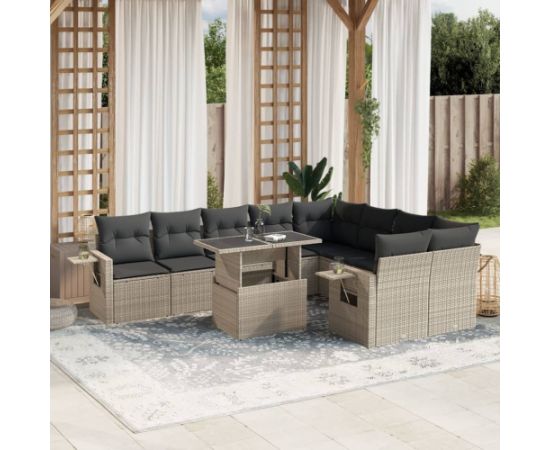 vidaXL 10-cz. zestaw wypoczynkowy do ogrodu, z poduszkami, jasnoszary Dārza mēbeļu komplekti