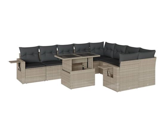 vidaXL 10-cz. zestaw wypoczynkowy do ogrodu, z poduszkami, jasnoszary Dārza mēbeļu komplekti