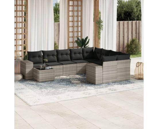 vidaXL 10-cz. zestaw wypoczynkowy do ogrodu, z poduszkami, jasnoszary Dārza mēbeļu komplekti