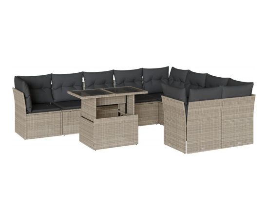 vidaXL 10-cz. zestaw wypoczynkowy do ogrodu, z poduszkami, jasnoszary Dārza mēbeļu komplekti