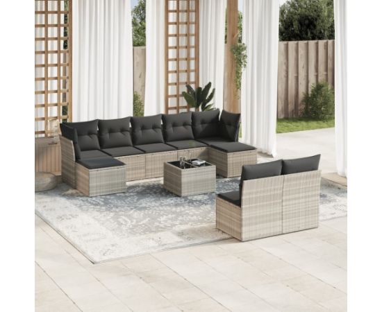 vidaXL 10-cz. zestaw wypoczynkowy do ogrodu, z poduszkami, jasnoszary Dārza mēbeļu komplekti