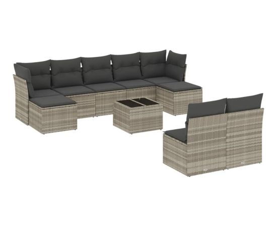 vidaXL 10-cz. zestaw wypoczynkowy do ogrodu, z poduszkami, jasnoszary Dārza mēbeļu komplekti