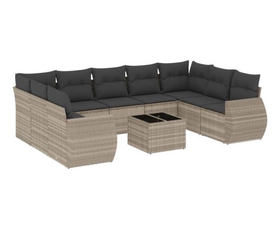 vidaXL 10-cz. zestaw wypoczynkowy do ogrodu, z poduszkami, jasnoszary Dārza mēbeļu komplekti