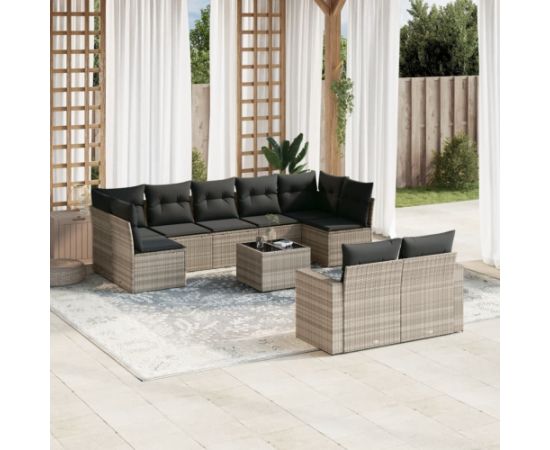 vidaXL 10-cz. zestaw wypoczynkowy do ogrodu, z poduszkami, jasnoszary Dārza mēbeļu komplekti