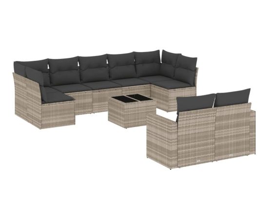 vidaXL 10-cz. zestaw wypoczynkowy do ogrodu, z poduszkami, jasnoszary Dārza mēbeļu komplekti