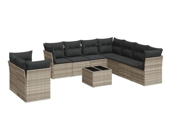 vidaXL 10-cz. zestaw wypoczynkowy do ogrodu, z poduszkami, jasnoszary Dārza mēbeļu komplekti