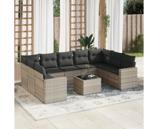 vidaXL 10-cz. zestaw wypoczynkowy do ogrodu, z poduszkami, jasnoszary Dārza mēbeļu komplekti