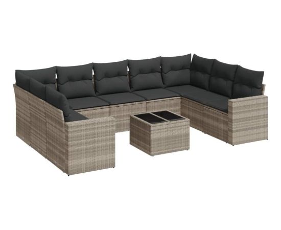 vidaXL 10-cz. zestaw wypoczynkowy do ogrodu, z poduszkami, jasnoszary Dārza mēbeļu komplekti