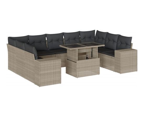 vidaXL 10-cz. zestaw wypoczynkowy do ogrodu, z poduszkami, jasnoszary Dārza mēbeļu komplekti