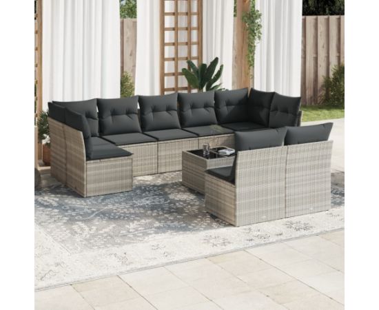 vidaXL 10-cz. zestaw wypoczynkowy do ogrodu, z poduszkami, jasnoszary Dārza mēbeļu komplekti