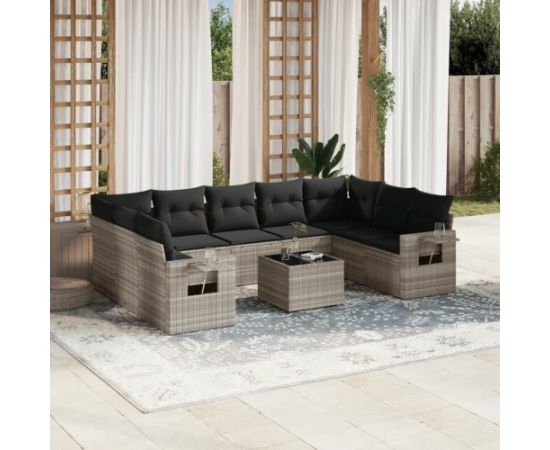 vidaXL 10-cz. zestaw wypoczynkowy do ogrodu, z poduszkami, jasnoszary Dārza mēbeļu komplekti