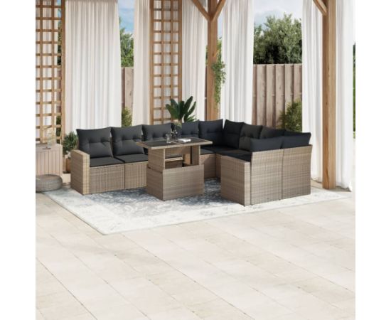 vidaXL 10-cz. zestaw wypoczynkowy do ogrodu, z poduszkami, jasnoszary Dārza mēbeļu komplekti