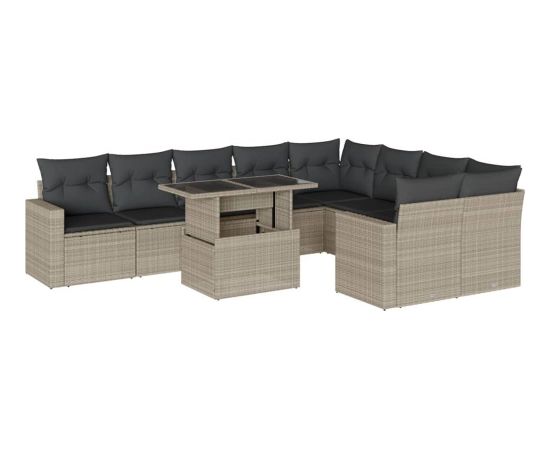 vidaXL 10-cz. zestaw wypoczynkowy do ogrodu, z poduszkami, jasnoszary Dārza mēbeļu komplekti