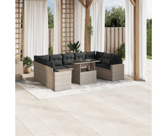 vidaXL 10-cz. zestaw wypoczynkowy do ogrodu, z poduszkami, jasnoszary Dārza mēbeļu komplekti