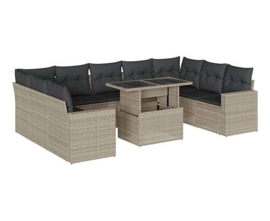 vidaXL 10-cz. zestaw wypoczynkowy do ogrodu, z poduszkami, jasnoszary Dārza mēbeļu komplekti