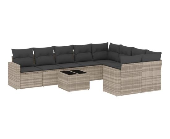 vidaXL 10-cz. zestaw wypoczynkowy do ogrodu, z poduszkami, jasnoszary Dārza mēbeļu komplekti