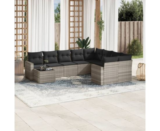 vidaXL 10-cz. zestaw wypoczynkowy do ogrodu, z poduszkami, jasnoszary Dārza mēbeļu komplekti