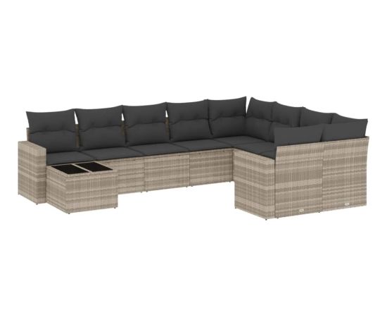 vidaXL 10-cz. zestaw wypoczynkowy do ogrodu, z poduszkami, jasnoszary Dārza mēbeļu komplekti