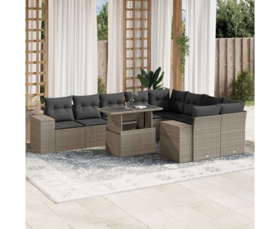 vidaXL 10-cz. zestaw wypoczynkowy do ogrodu, z poduszkami, jasnoszary Dārza mēbeļu komplekti