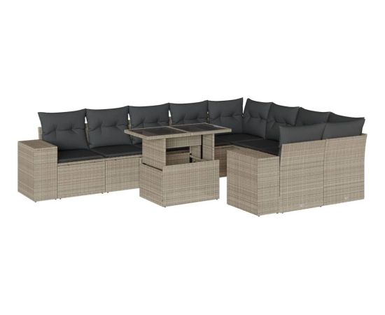 vidaXL 10-cz. zestaw wypoczynkowy do ogrodu, z poduszkami, jasnoszary Dārza mēbeļu komplekti