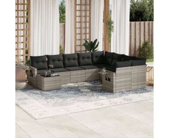 vidaXL 10-cz. zestaw wypoczynkowy do ogrodu, z poduszkami, jasnoszary Dārza mēbeļu komplekti