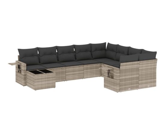 vidaXL 10-cz. zestaw wypoczynkowy do ogrodu, z poduszkami, jasnoszary Dārza mēbeļu komplekti