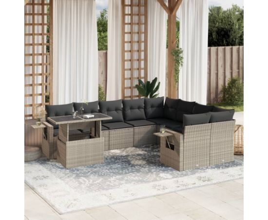 vidaXL 10-cz. zestaw wypoczynkowy do ogrodu, z poduszkami, jasnoszary Dārza mēbeļu komplekti