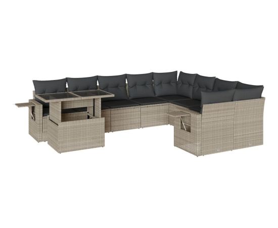 vidaXL 10-cz. zestaw wypoczynkowy do ogrodu, z poduszkami, jasnoszary Dārza mēbeļu komplekti