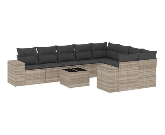 vidaXL 10-cz. zestaw wypoczynkowy do ogrodu, z poduszkami, jasnoszary Dārza mēbeļu komplekti