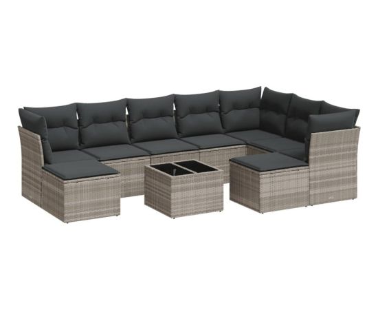 vidaXL 10-cz. zestaw wypoczynkowy do ogrodu, z poduszkami, jasnoszary Dārza mēbeļu komplekti