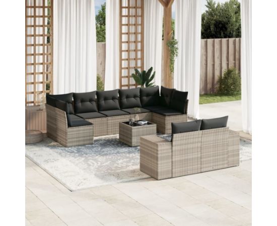 vidaXL 10-cz. zestaw wypoczynkowy do ogrodu, z poduszkami, jasnoszary Dārza mēbeļu komplekti