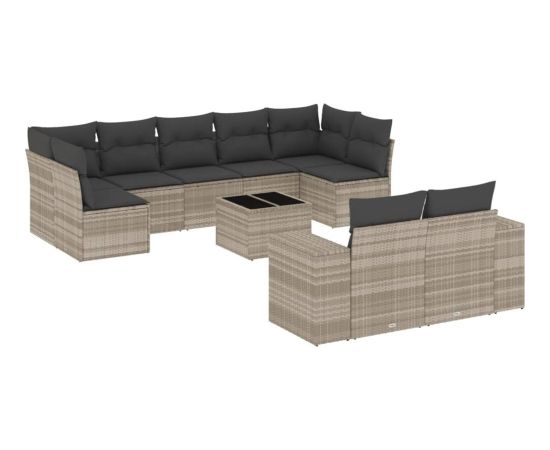 vidaXL 10-cz. zestaw wypoczynkowy do ogrodu, z poduszkami, jasnoszary Dārza mēbeļu komplekti