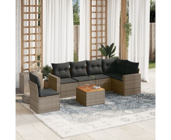 vidaXL vidaXL 7-cz. zestaw wypoczynkowy do ogrodu, z poduszkami, szary Dārza mēbeļu komplekti