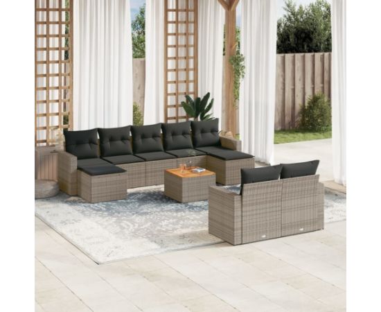 vidaXL vidaXL 10-cz. zestaw wypoczynkowy do ogrodu, z poduszkami, szary Dārza mēbeļu komplekti