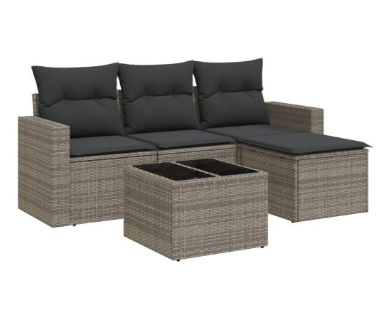 vidaXL vidaXL 5-cz. zestaw wypoczynkowy do ogrodu, poduszki, szary rattan PE Dārza mēbeļu komplekti