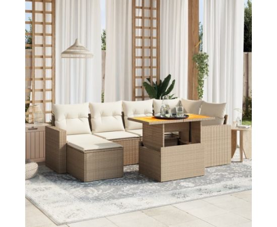 vidaXL vidaXL 7-cz. zestaw wypoczynkowy do ogrodu, z poduszkami, beżowy Dārza mēbeļu komplekti