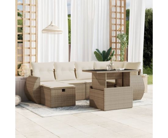 vidaXL vidaXL 7-cz. zestaw wypoczynkowy do ogrodu, z poduszkami, beżowy Dārza mēbeļu komplekti