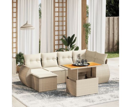 vidaXL vidaXL 7-cz. zestaw wypoczynkowy do ogrodu, z poduszkami, beżowy Dārza mēbeļu komplekti