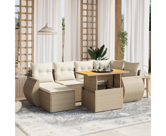 vidaXL vidaXL 7-cz. zestaw wypoczynkowy do ogrodu, z poduszkami, beżowy Dārza mēbeļu komplekti