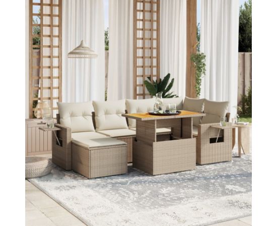 vidaXL vidaXL 7-cz. zestaw wypoczynkowy do ogrodu, z poduszkami, beżowy Dārza mēbeļu komplekti