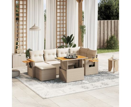 vidaXL vidaXL 7-cz. zestaw wypoczynkowy do ogrodu, z poduszkami, beżowy Dārza mēbeļu komplekti