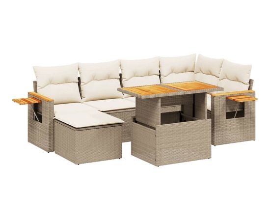 vidaXL vidaXL 7-cz. zestaw wypoczynkowy do ogrodu, z poduszkami, beżowy Dārza mēbeļu komplekti