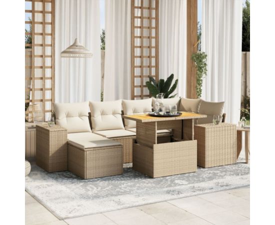 vidaXL vidaXL 7-cz. zestaw wypoczynkowy do ogrodu, z poduszkami, beżowy Dārza mēbeļu komplekti