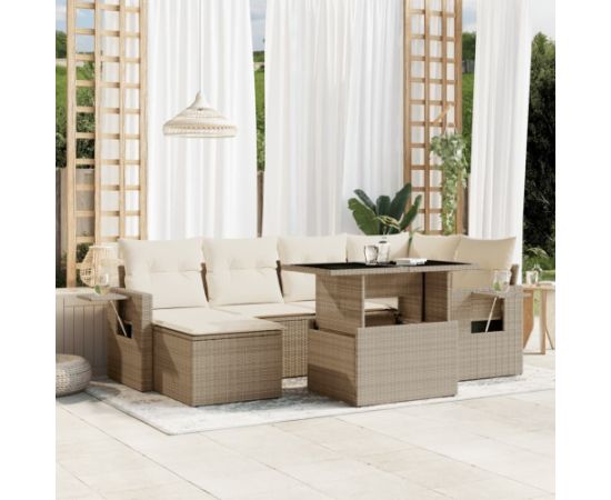 vidaXL vidaXL 7-cz. zestaw wypoczynkowy do ogrodu, z poduszkami, beżowy Dārza mēbeļu komplekti