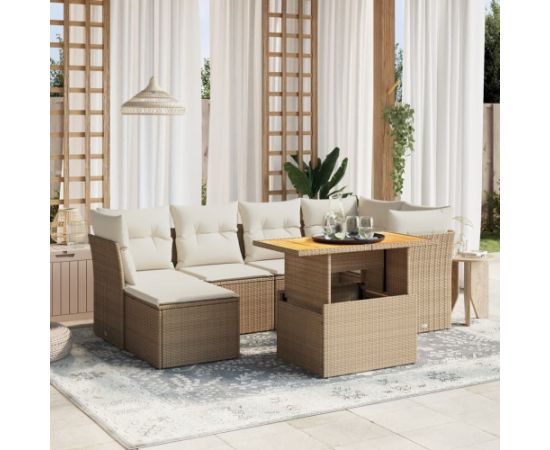 vidaXL vidaXL 7-cz. zestaw wypoczynkowy do ogrodu, z poduszkami, beżowy Dārza mēbeļu komplekti