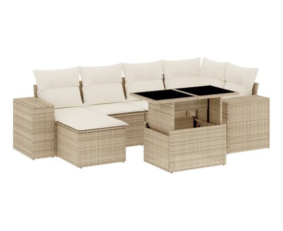 vidaXL vidaXL 7-cz. zestaw wypoczynkowy do ogrodu, z poduszkami, beżowy Dārza mēbeļu komplekti