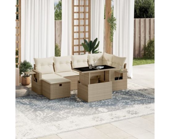 vidaXL vidaXL 7-cz. zestaw wypoczynkowy do ogrodu, z poduszkami, beżowy Dārza mēbeļu komplekti