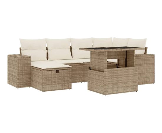 vidaXL vidaXL 7-cz. zestaw wypoczynkowy do ogrodu, z poduszkami, beżowy Dārza mēbeļu komplekti