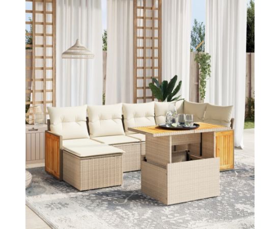 vidaXL vidaXL 7-cz. zestaw wypoczynkowy do ogrodu, z poduszkami, beżowy Dārza mēbeļu komplekti