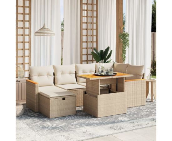 vidaXL vidaXL 7-cz. zestaw wypoczynkowy do ogrodu, z poduszkami, beżowy Dārza mēbeļu komplekti